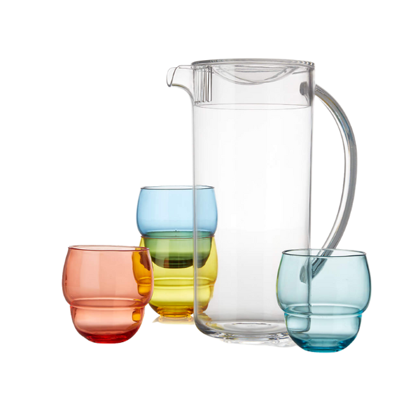 Crate & Barrel Pitcher with 4 Bubble Tumblers
