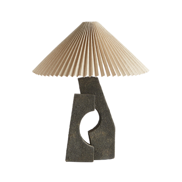 Crate & Barrel x Athena Calderone Ruins Black Ceramic Sculptural Table Lamp with Pleated Shade