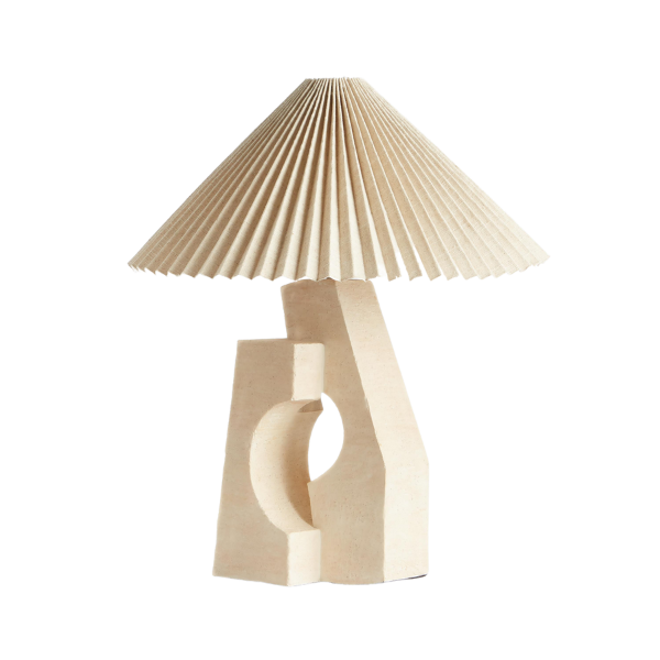 Crate & Barrel x Athena Calderone Ruins Cream Ceramic Sculptural Table Lamp with Pleated Shade