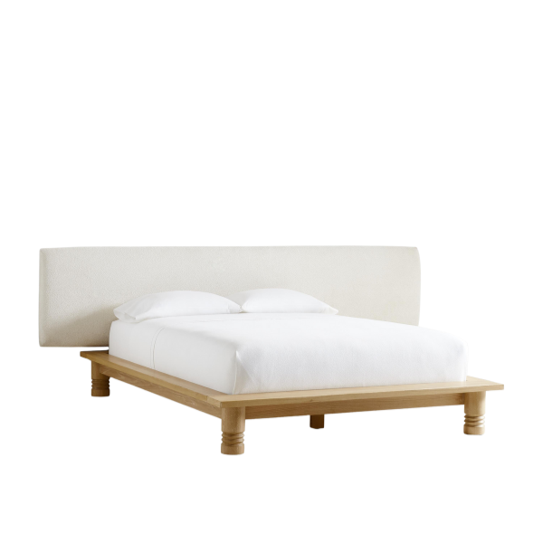 Crate & Barrel x Athena Calderone Revival Oak Wood Platform Bed with Upholstered Headboard