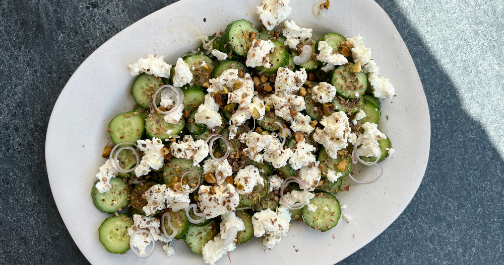 EyeSwoon Unplugged: Feta Cucumber Salad With Coriander and Fennel Seeds